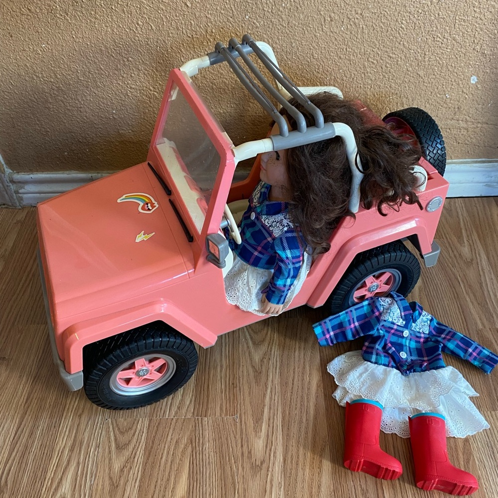 Our Generation Pink Bluetooth Jeep 4x4 + Doll & Extra Outfit Set